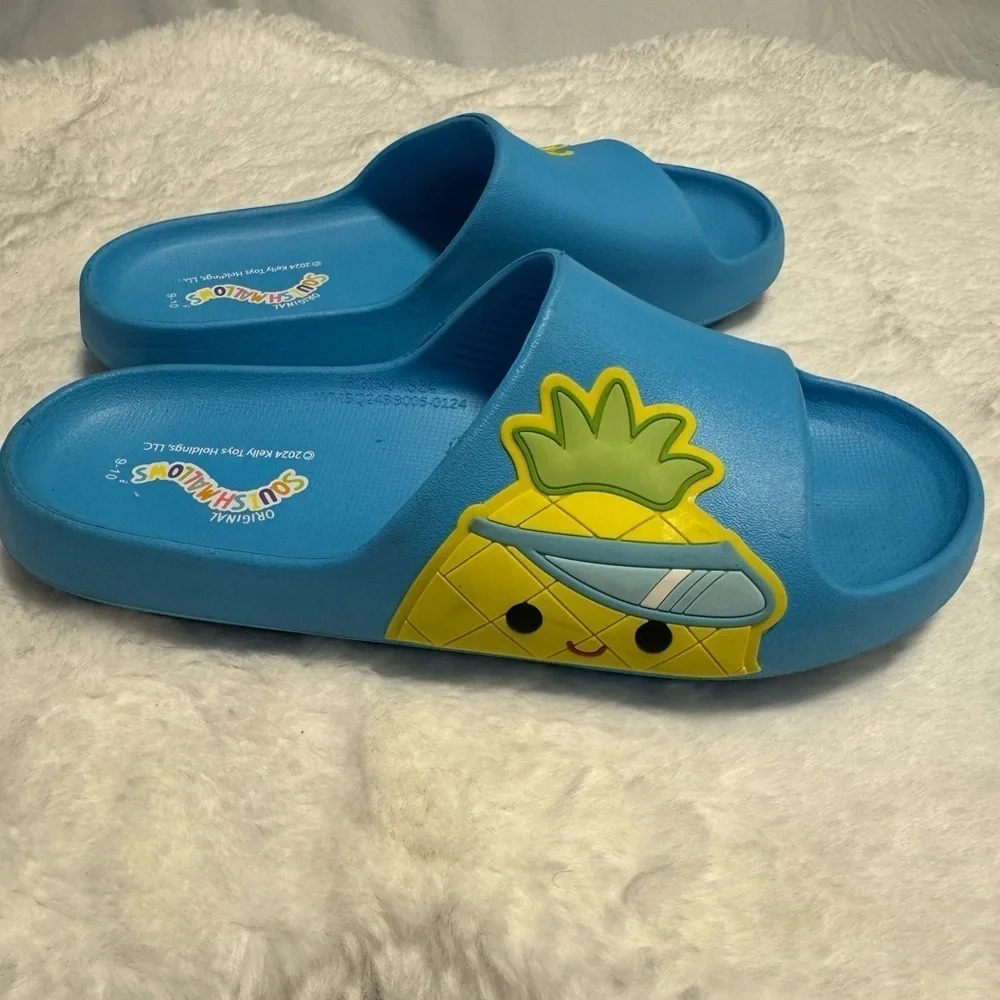 Squishmallow Sandals Slides Pineapple Blue Women’s Size 9/10 EUC Cute Fun Kitsch